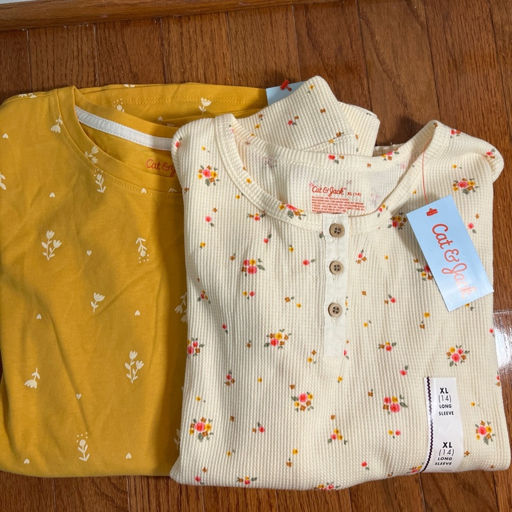 NWT Cat & Jack Girls Long Sleeve Shirt Lot of 2, Floral Size XL